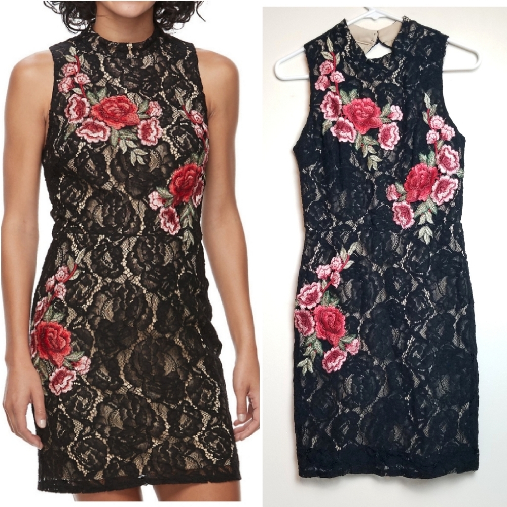 LILY ROSE black lace rose applique dress